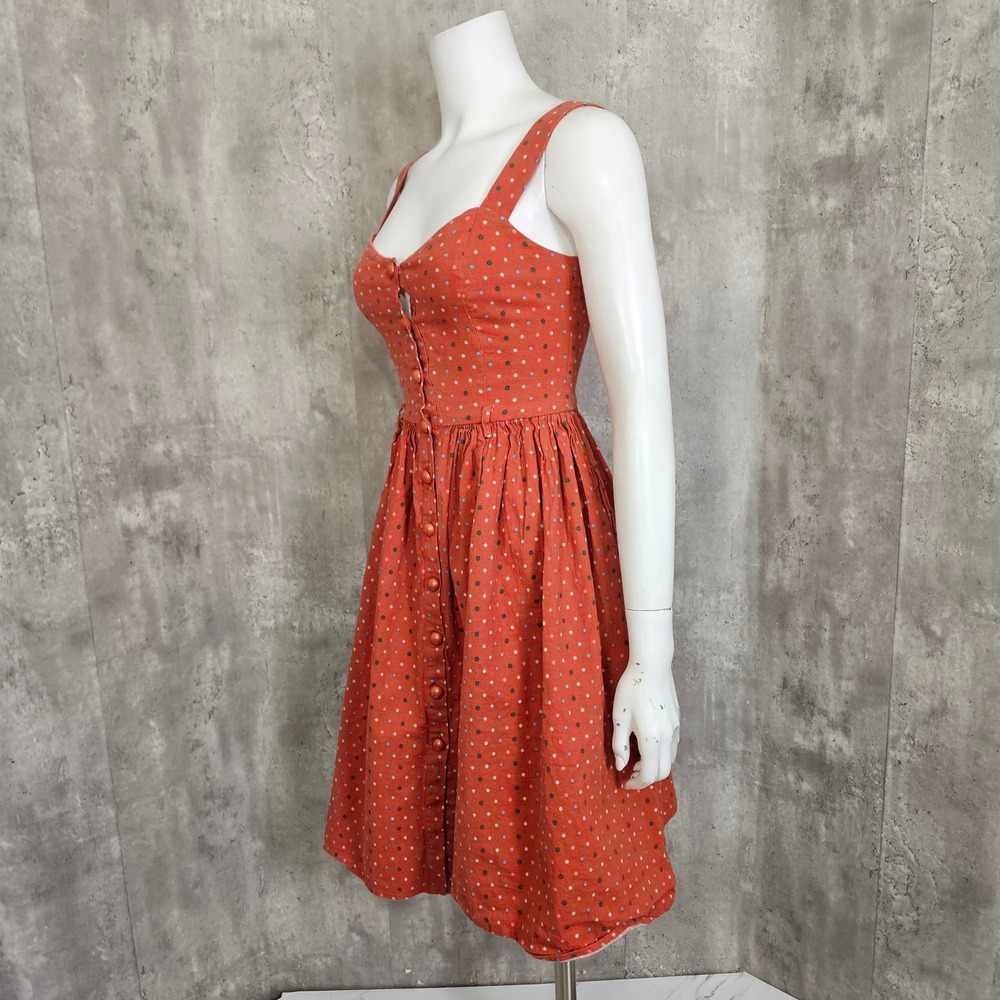 Collectif London Polka Dot Retro Sundress Orange Cotton Fit Flare Pinup XS - Picture 6 of 12